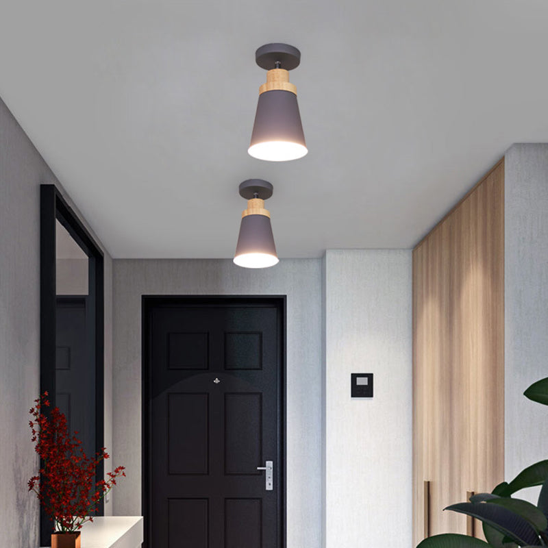 1 - Light Metal Shade Semi Flush Monte Lighting Nordic Modern Style Wood Massimale Luce per Hallway