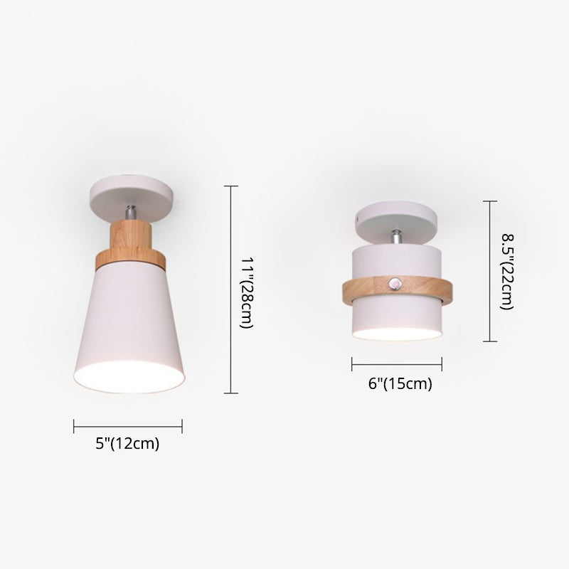 1 - Light Metal Shade Semi Flush Monte Lighting Nordic Modern Style Wood Massimale Luce per Hallway