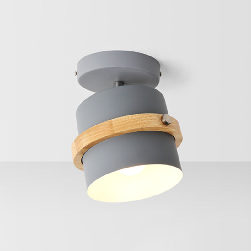 1 - Light Metal Shade Semi Flush Monte Lighting Nordic Modern Style Wood Massimale Luce per Hallway