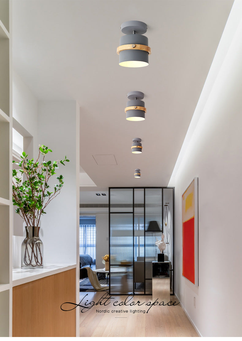1 - Light Metal Shade Semi Flush Monte Lighting Nordic Modern Style Wood Massimale Luce per Hallway