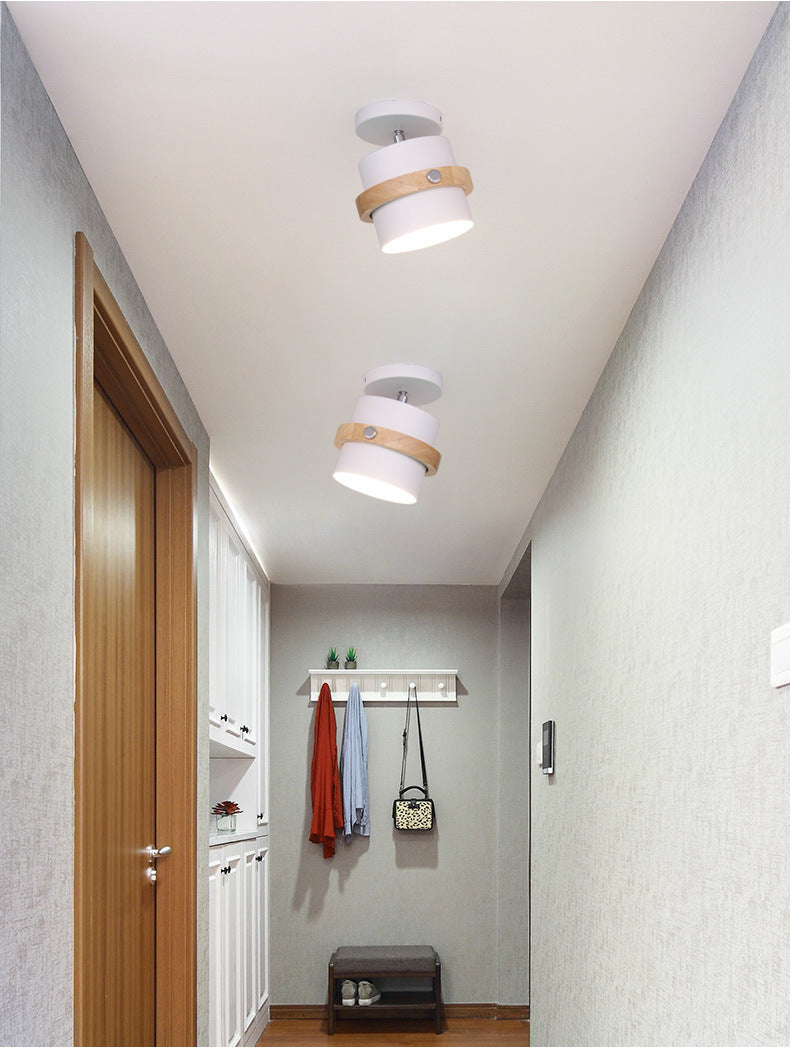 1 - Light Metal Shade Semi Flush Monte Lighting Nordic Modern Style Wood Massimale Luce per Hallway