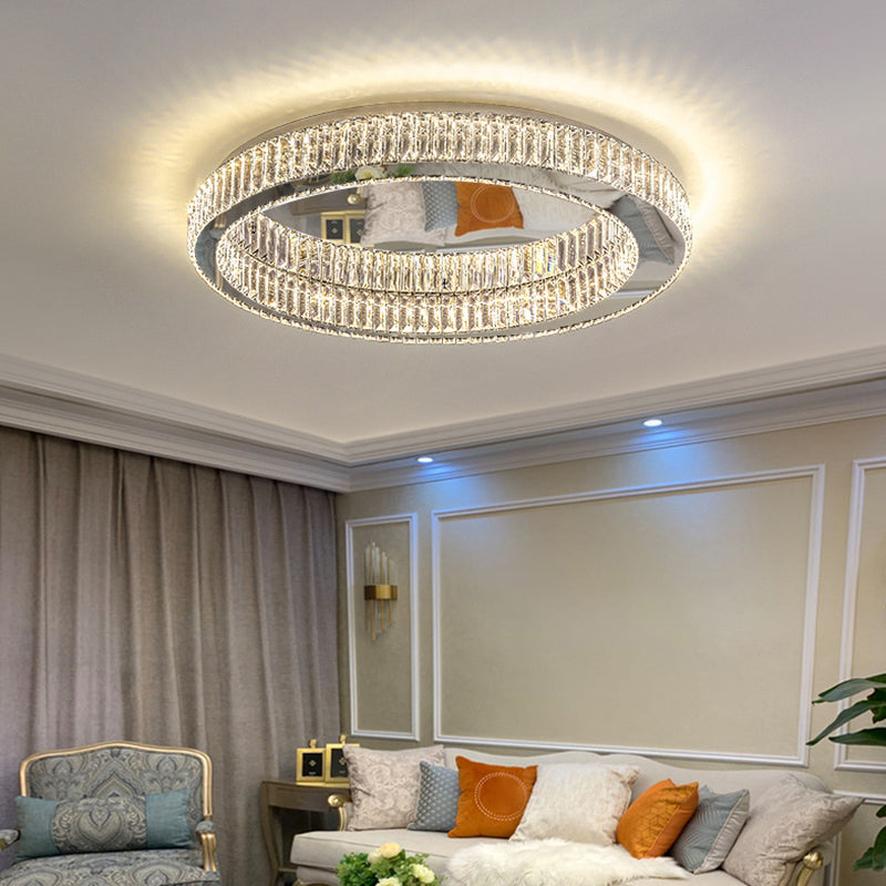 Sliver Crystal Circular Flush mount Ceiling Lamp Modern Style LED Flush Mount Lighting for Bedroom