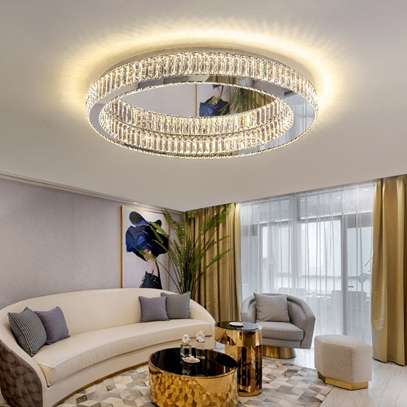 Sliver Crystal Circular Flush mount Ceiling Lamp Modern Style LED Flush Mount Lighting for Bedroom