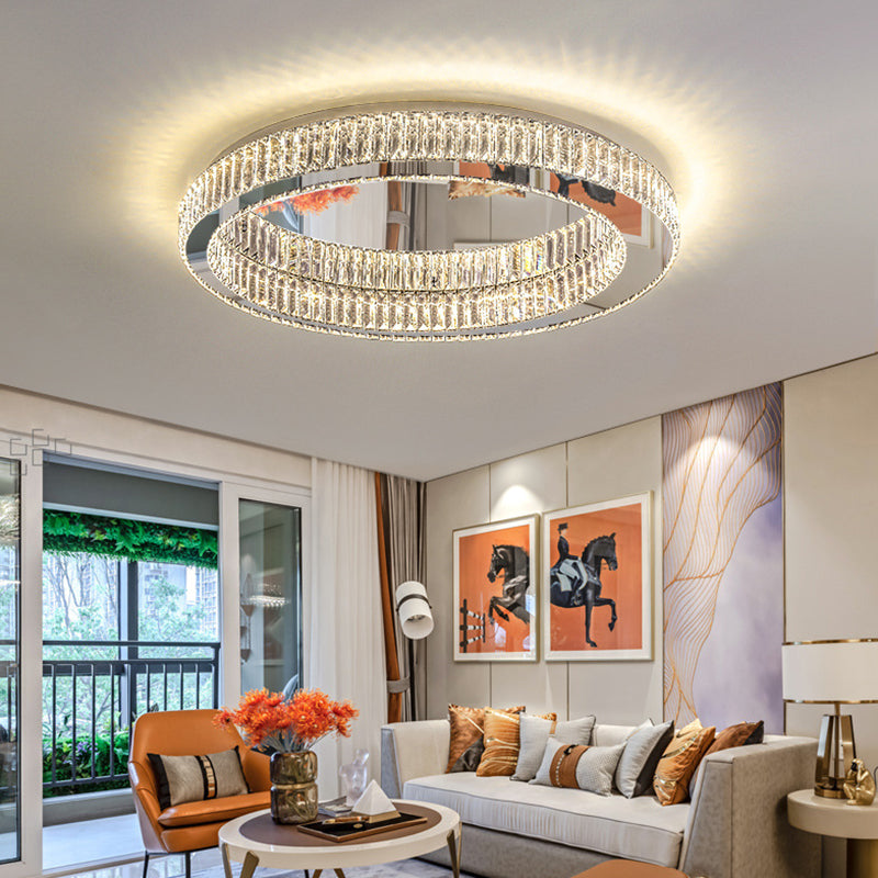 Sliver Crystal Circular Flush mount Ceiling Lamp Modern Style LED Flush Mount Lighting for Bedroom