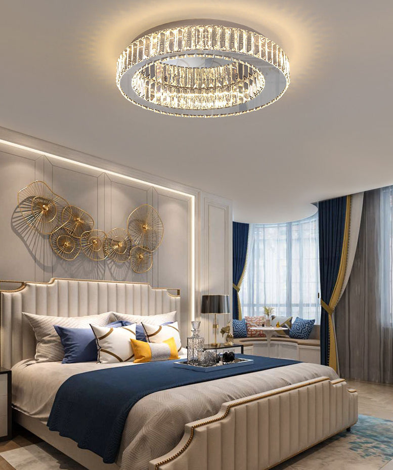 Sliver Crystal Circular Flush mount Ceiling Lamp Modern Style LED Flush Mount Lighting for Bedroom