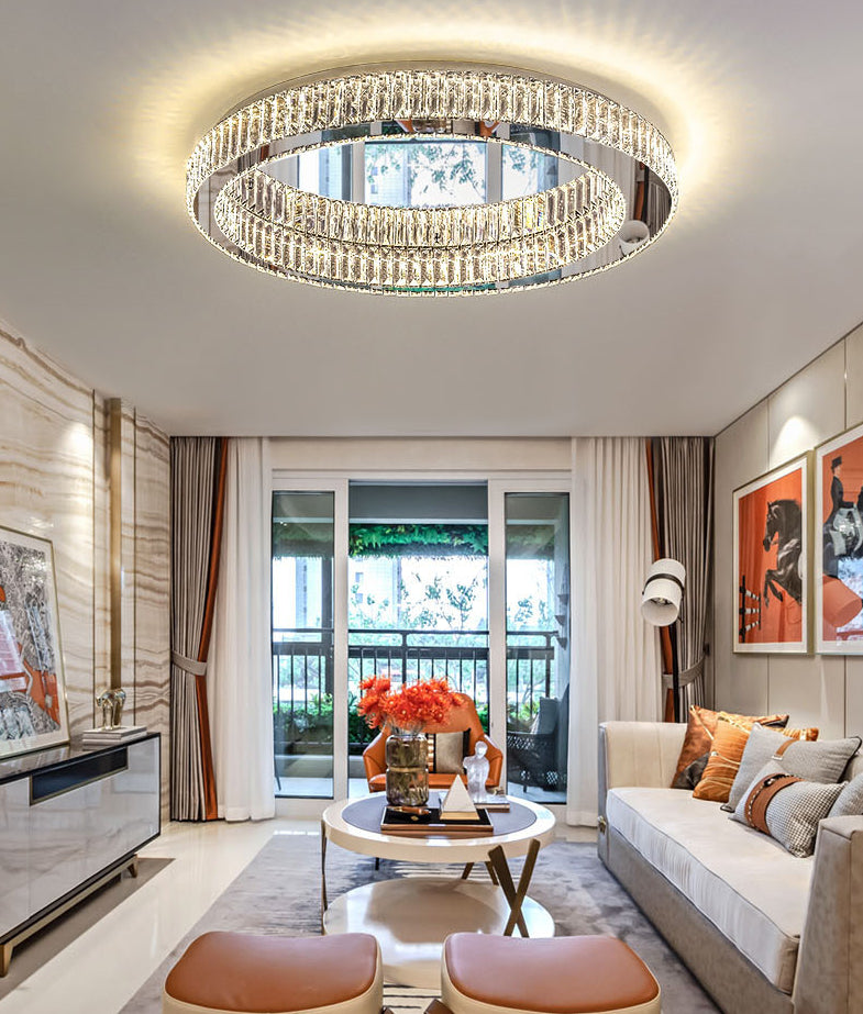Sliver Crystal Circular Flush mount Ceiling Lamp Modern Style LED Flush Mount Lighting for Bedroom