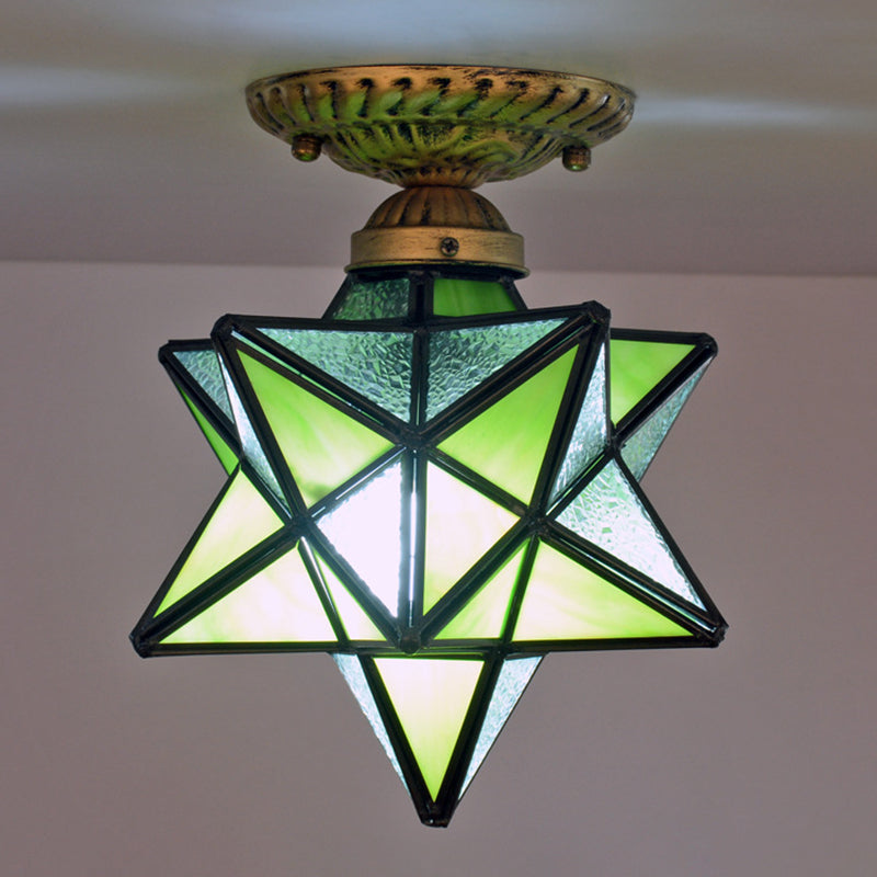 Diamond Shape Ceiling Mounted Light Icy Clear Glass Tiffany Shade Semi Flush Mount for Bedroom