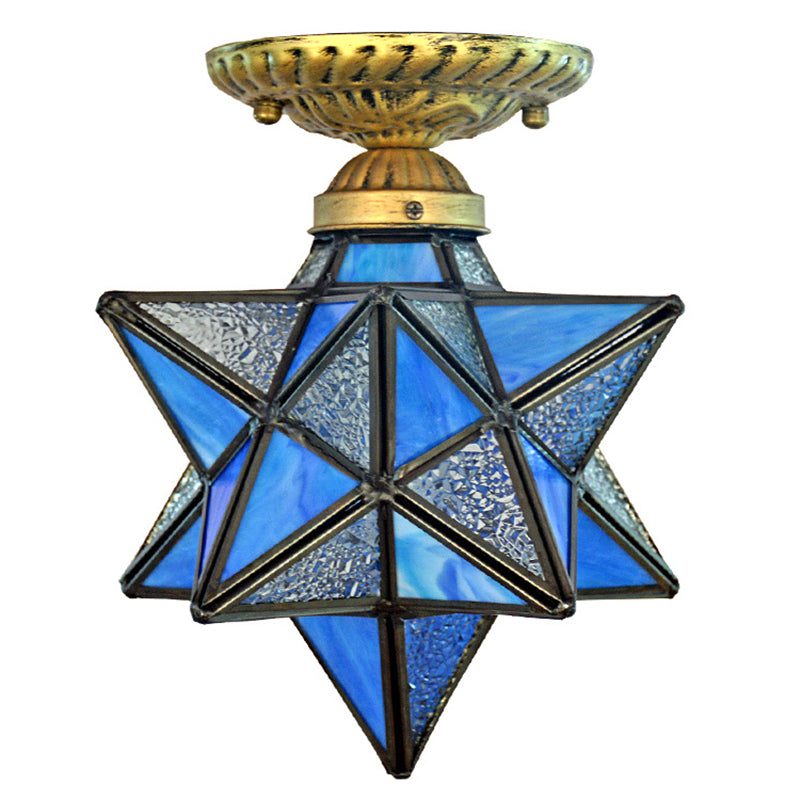 Diamond Shape Ceiling Mounted Light Icy Clear Glass Tiffany Shade Semi Flush Mount for Bedroom