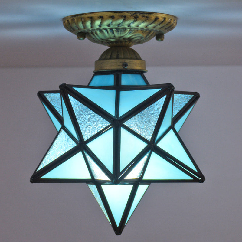 Diamond Shape Ceiling Mounted Light Icy Clear Glass Tiffany Shade Semi Flush Mount for Bedroom
