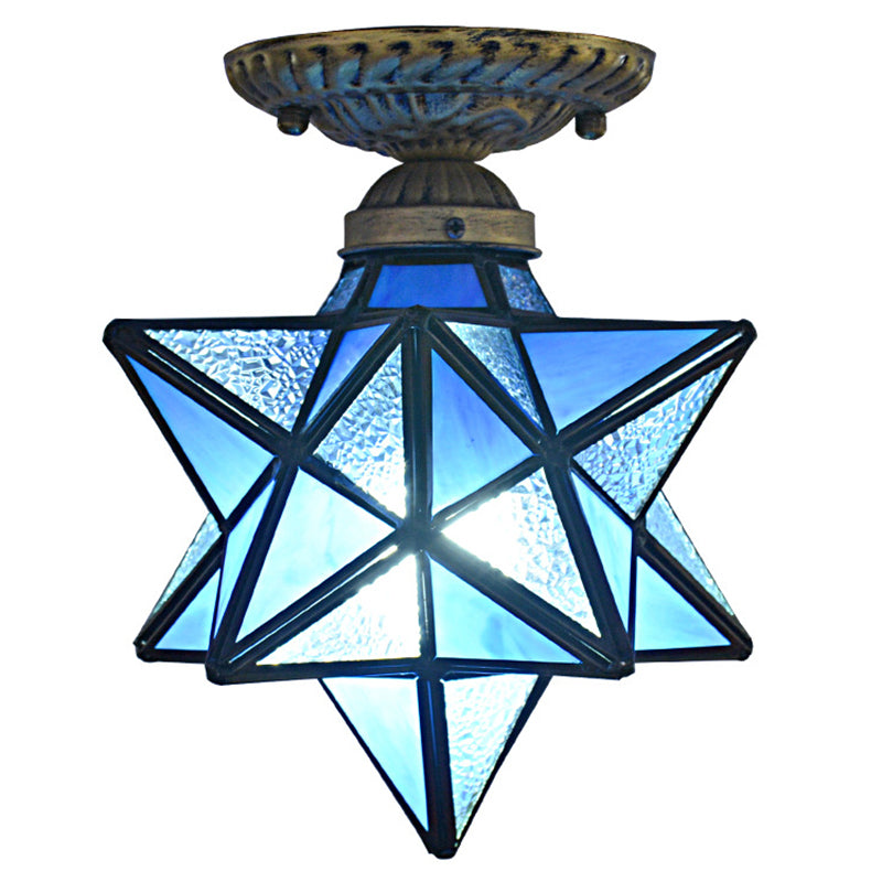 Diamond Shape Ceiling Mounted Light Icy Clear Glass Tiffany Shade Semi Flush Mount for Bedroom