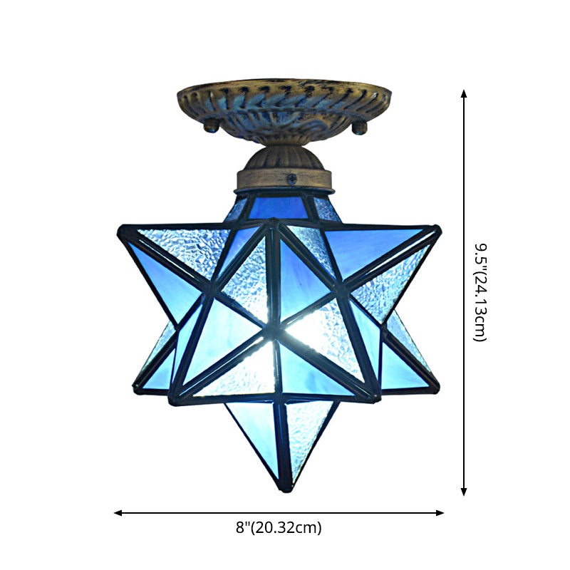 Diamond Shape Ceiling Mounted Light Icy Clear Glass Tiffany Shade Semi Flush Mount for Bedroom