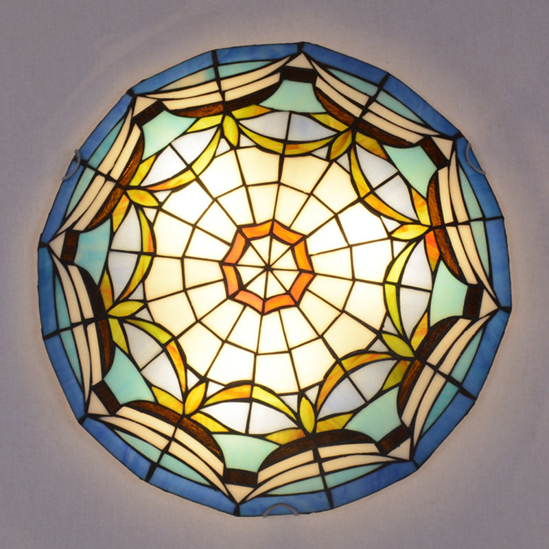 Tiffany Style Dome Flush Ceiling Light Hand Rolled Art Glass Ceiling Light for Bedroom