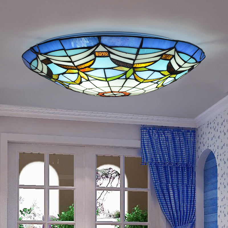 Tiffany Style Dome Flush Ceiling Light Hand Rolled Art Glass Ceiling Light for Bedroom