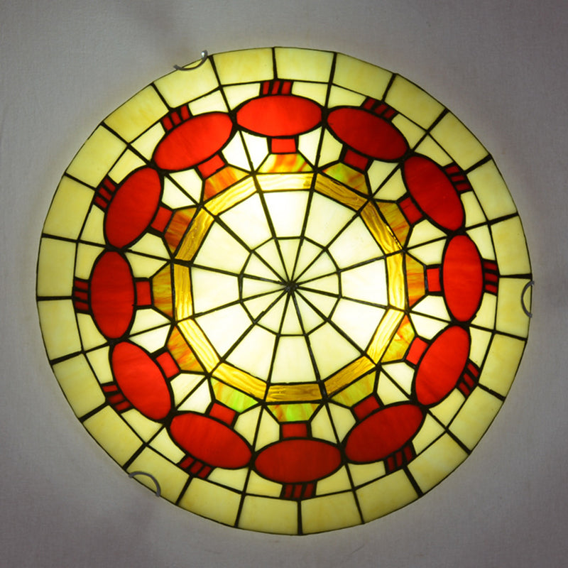 Tiffany Style Dome Flush Ceiling Light Hand Rolled Art Glass Ceiling Light for Bedroom