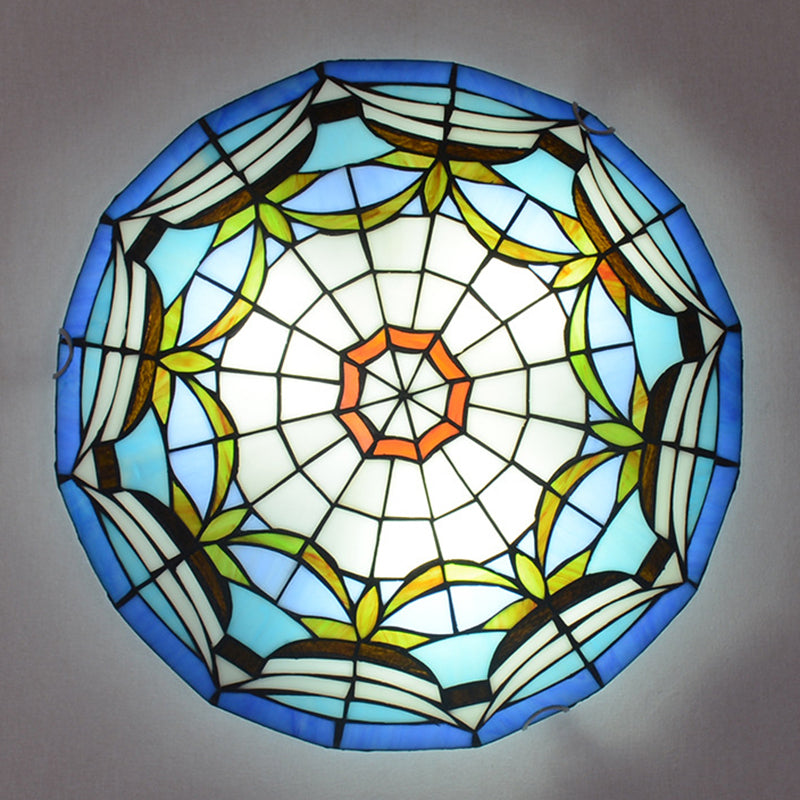 Tiffany Style Dome Flush Ceiling Light Hand Rolled Art Glass Ceiling Light for Bedroom