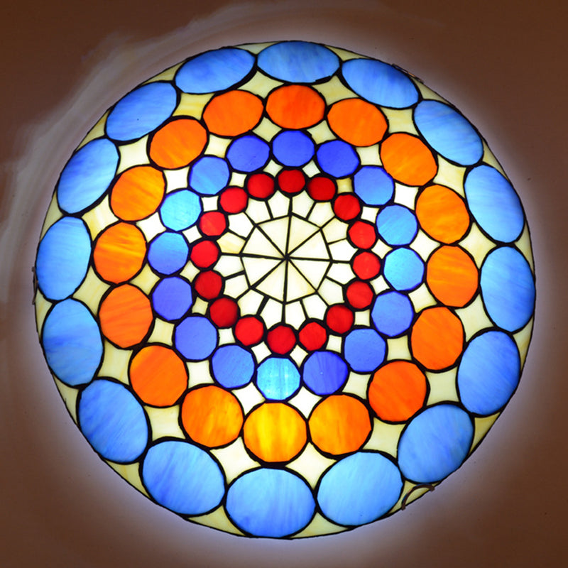 Tiffany Style Dome Flush Ceiling Light Hand Rolled Art Glass Ceiling Light for Bedroom