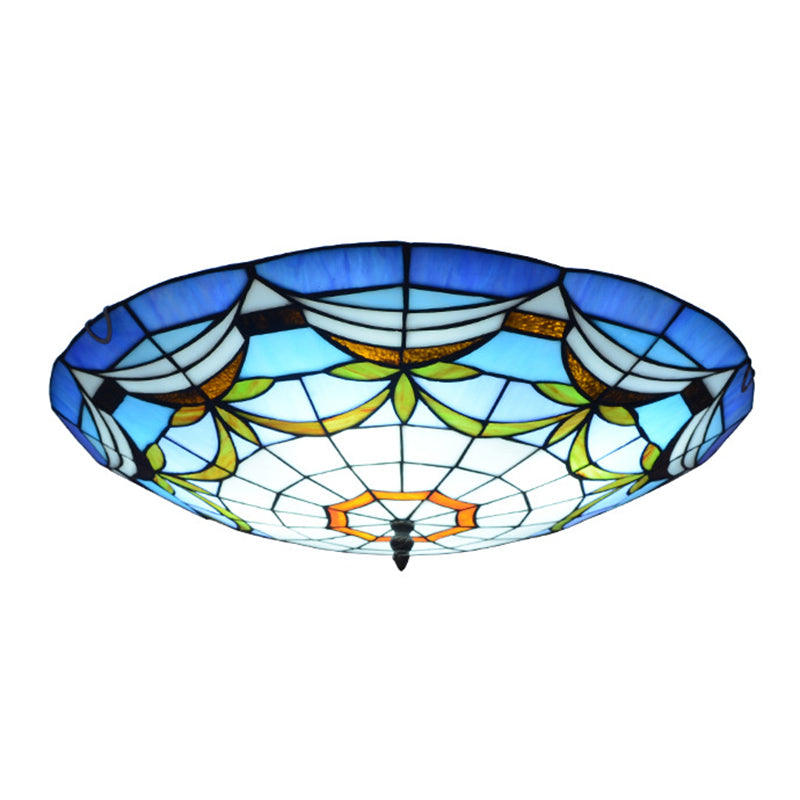 Tiffany Style Dome Flush Ceiling Light Hand Rolled Art Glass Ceiling Light for Bedroom