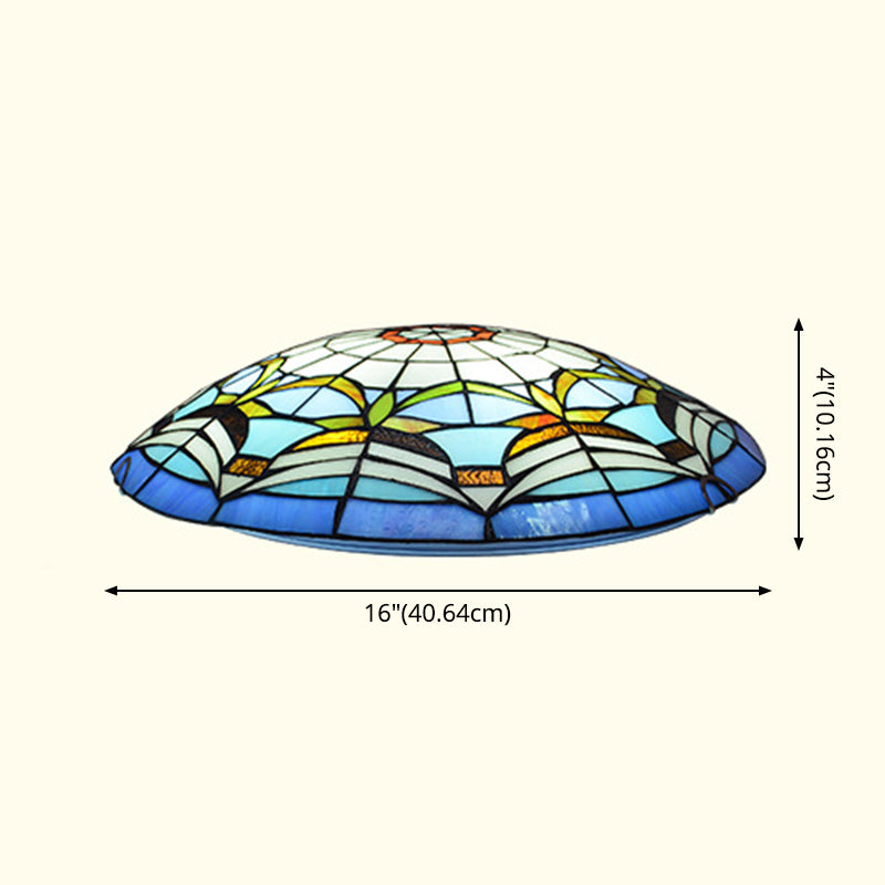 Tiffany Style Dome Flush Ceiling Light Hand Rolled Art Glass Ceiling Light for Bedroom