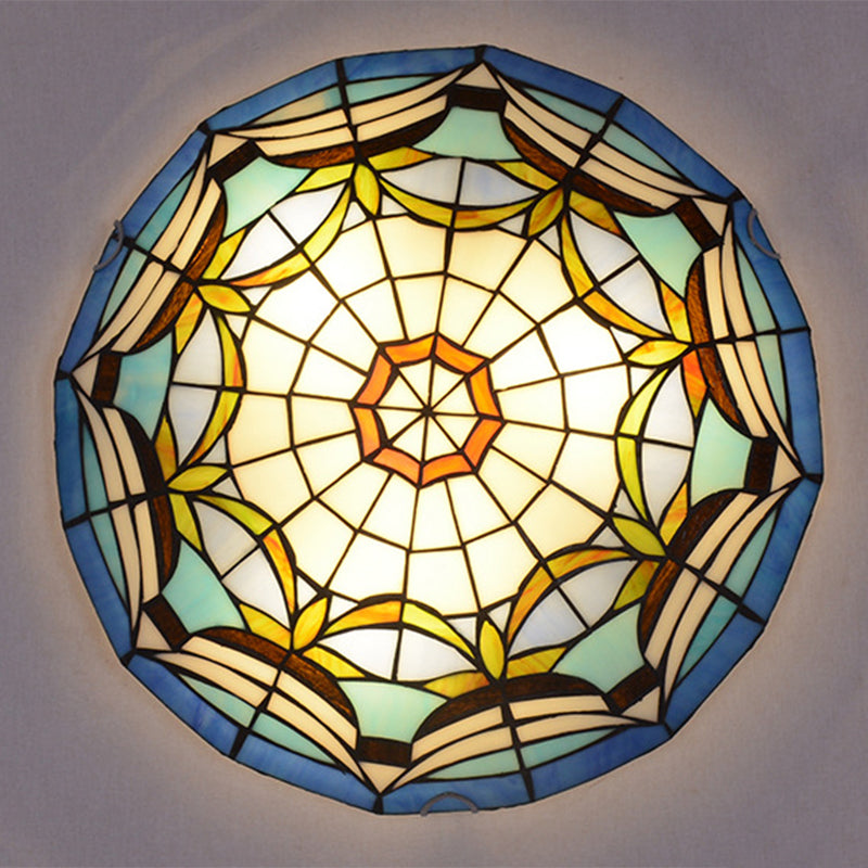 Tiffany Style Dome Flush Ceiling Light Hand Rolled Art Glass Ceiling Light for Bedroom