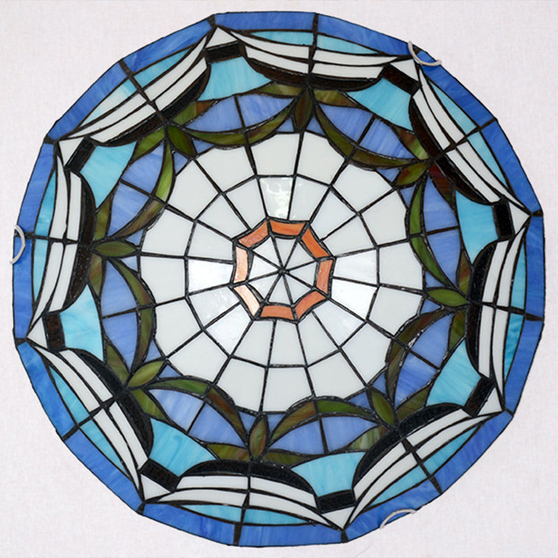Tiffany Style Dome Flush Ceiling Light Hand Rolled Art Glass Ceiling Light for Bedroom