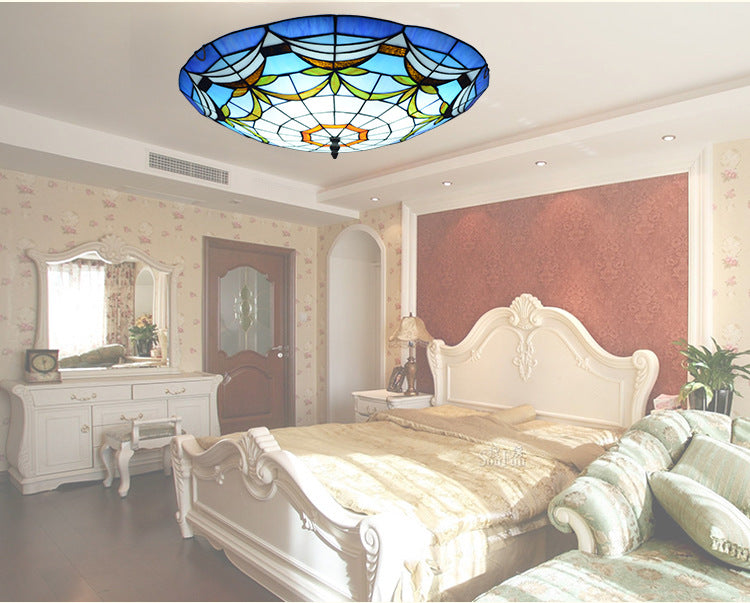 Tiffany Style Dome Flush Ceiling Light Hand Rolled Art Glass Ceiling Light for Bedroom