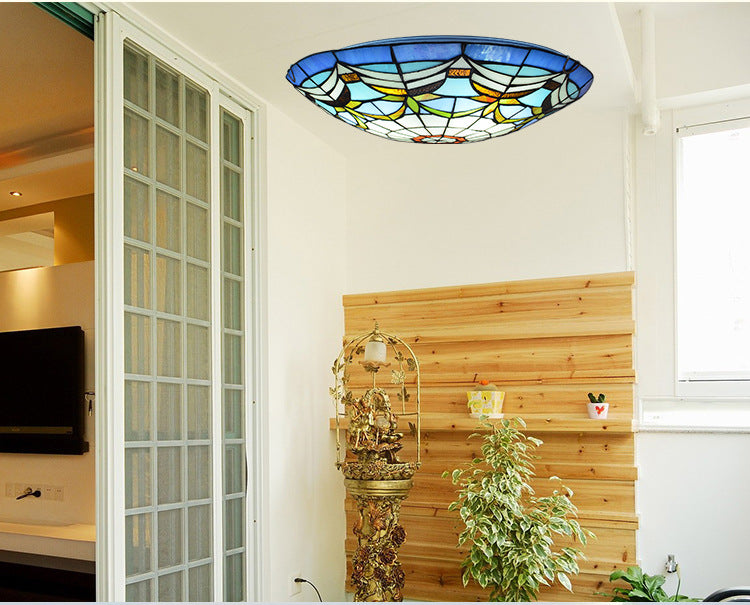Tiffany Style Dome Flush Ceiling Light Hand Rolled Art Glass Ceiling Light for Bedroom