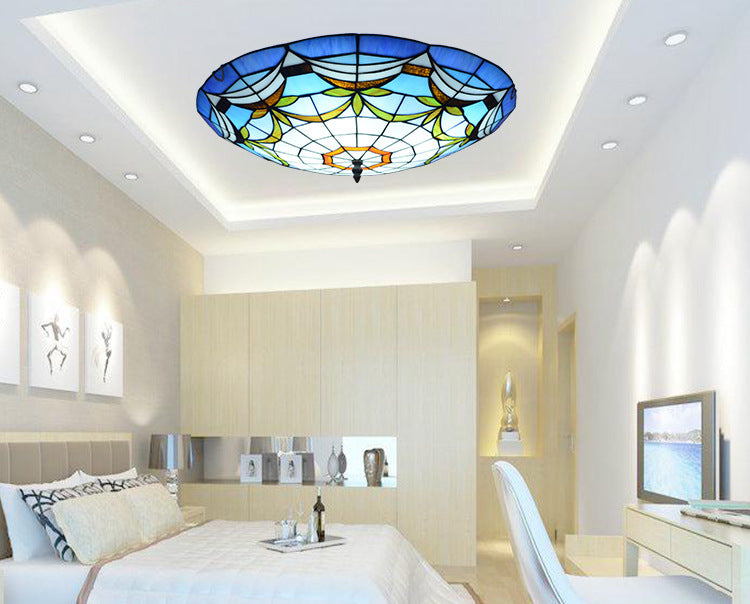 Tiffany Style Dome Flush Ceiling Light Hand Rolled Art Glass Ceiling Light for Bedroom