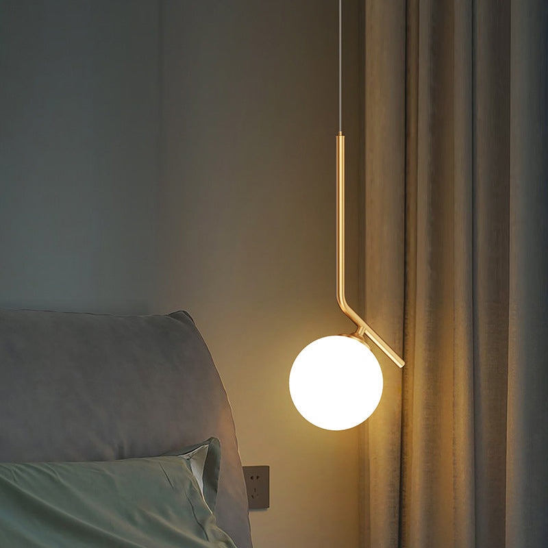 Mid-Century Design Globe Hanging Lamp Opal Frosted Glass Shade 1 Light Pendant Light