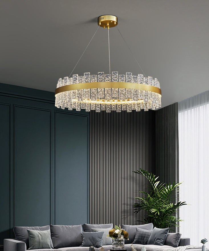 Art Deco Chandelier Gold Metal Crystal Round LED Pendant Lamp Best Lighting for Living Room