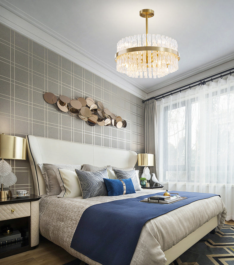 Moltiplicatore Crystal Crystal Light Modern Metal Round Living Room Lampella Luce in oro