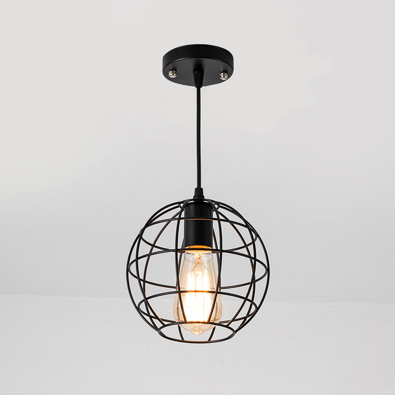 Zwart metalen 1 lichte hanglamp indsutriale retro sferische kooi hangende lamp voor restaurant