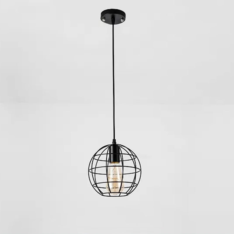 Zwart metalen 1 lichte hanglamp indsutriale retro sferische kooi hangende lamp voor restaurant