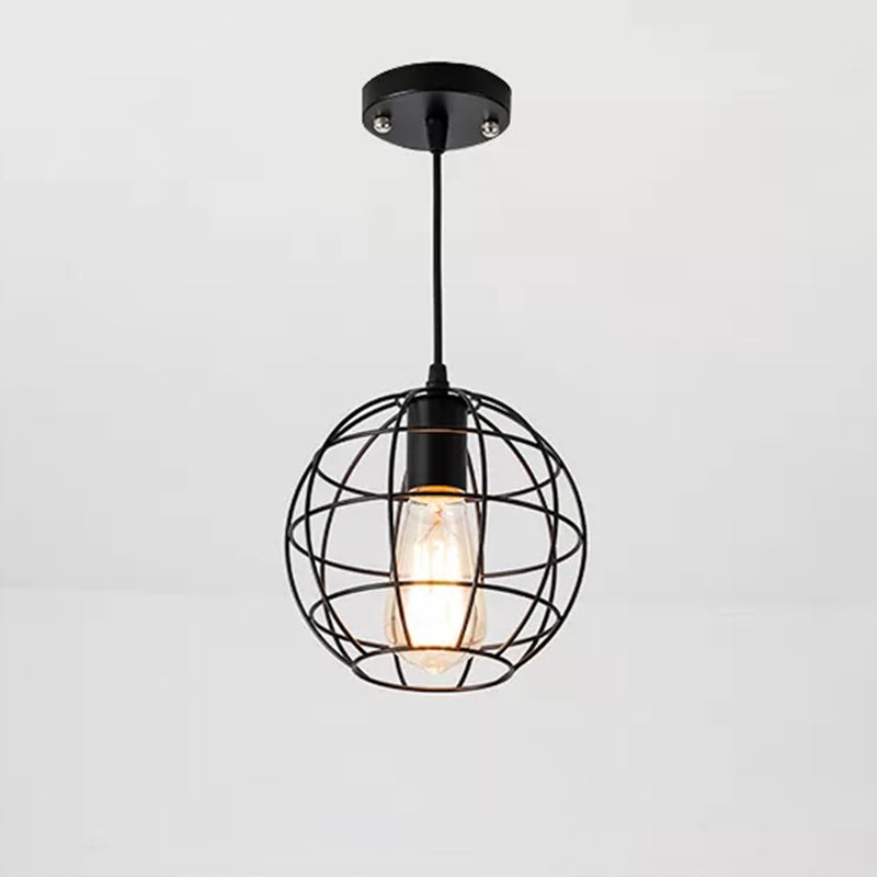 Zwart metalen 1 lichte hanglamp indsutriale retro sferische kooi hangende lamp voor restaurant