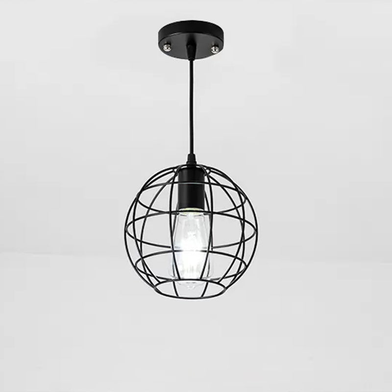 Zwart metalen 1 lichte hanglamp indsutriale retro sferische kooi hangende lamp voor restaurant