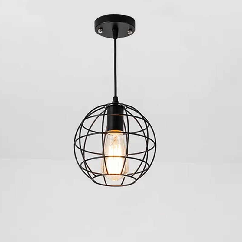 Zwart metalen 1 lichte hanglamp indsutriale retro sferische kooi hangende lamp voor restaurant
