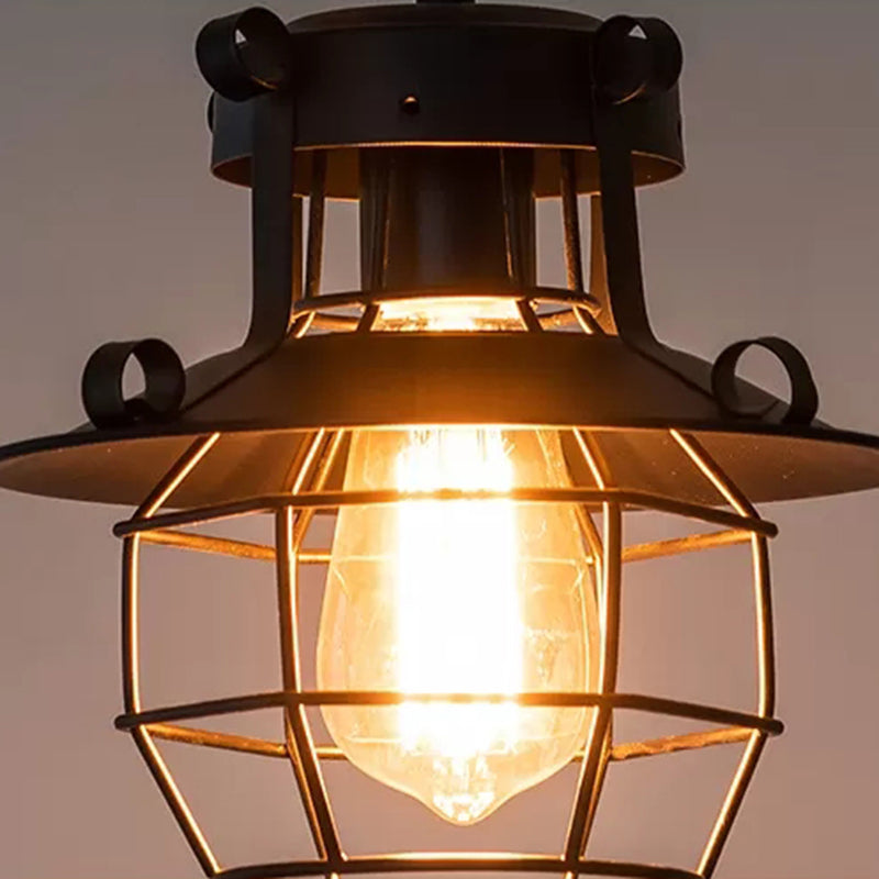 Zwart metalen 1 lichte hanglamp indsutriale retro draadkooi hangende lamp voor restaurant