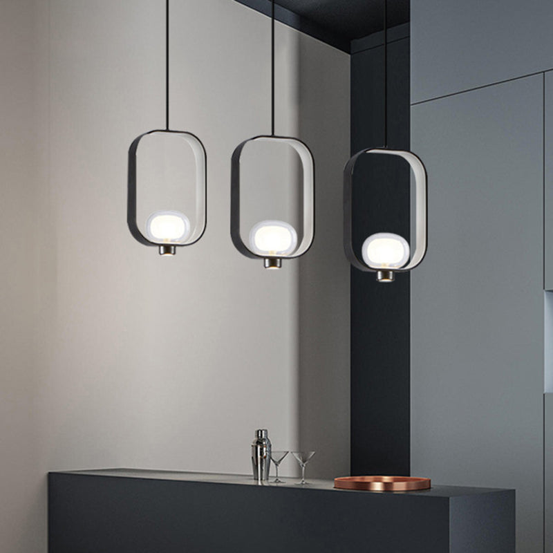 1 Light Spherical Pendant Light Nordic Retro Oval Metal Ring Shade Hanging Lamp in Black