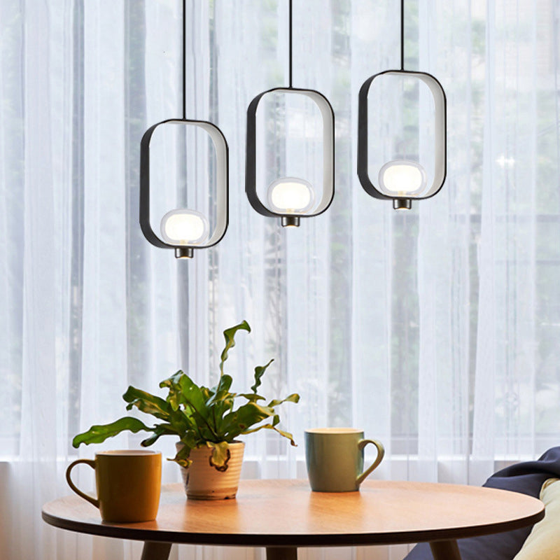 1 Light Spherical Pendant Light Nordic Retro Oval Metal Ring Shade Hanging Lamp in Black