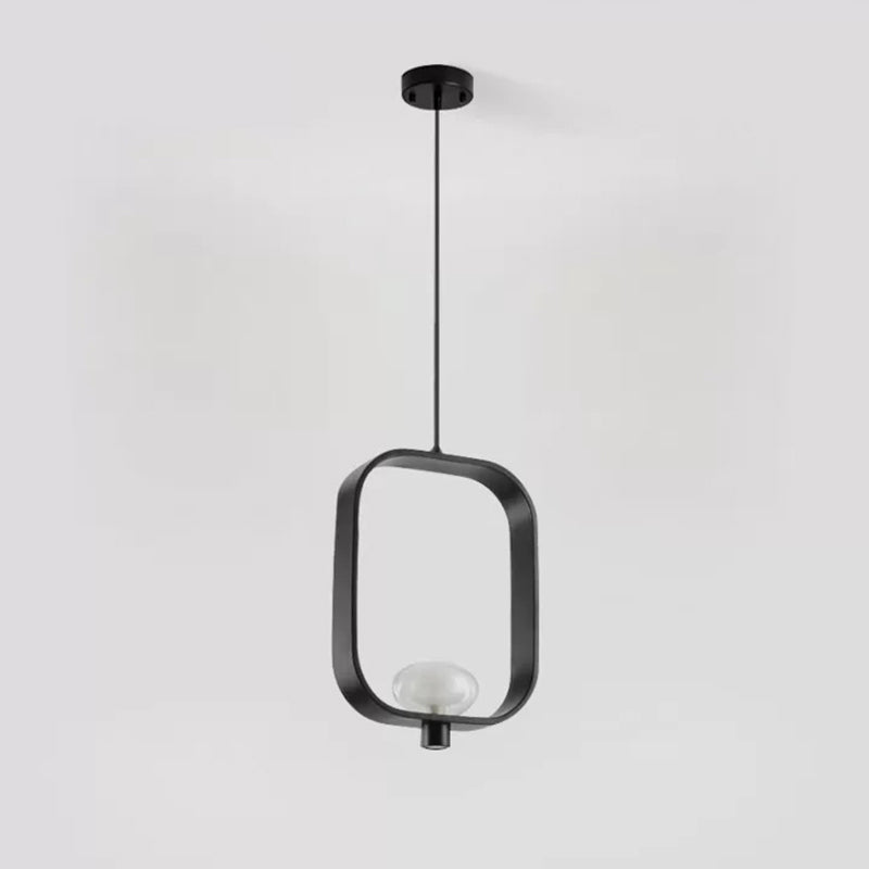 1 Light Spherical Pendant Light Nordic Retro Oval Metal Ring Shade Hanging Lamp in Black