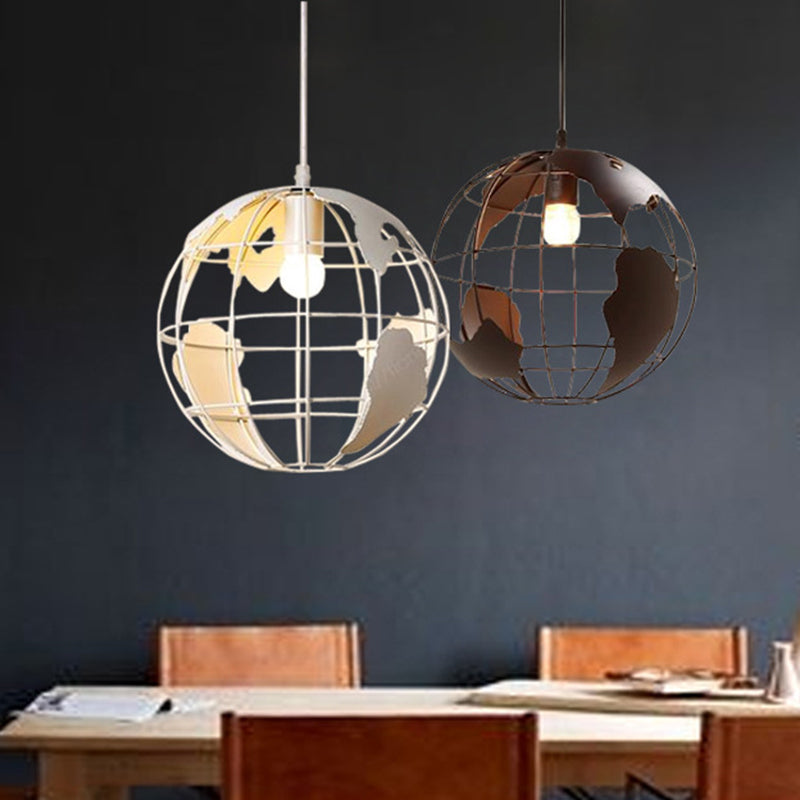Industrial Orb Single Pendant Light Globe Metal Cage Shade Hanging Lamp for Living Room