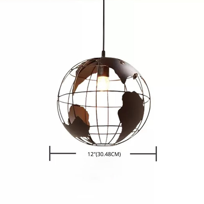 Industrial Orb Single Pendant Light Globe Metal Cage Shade Hanging Lamp for Living Room