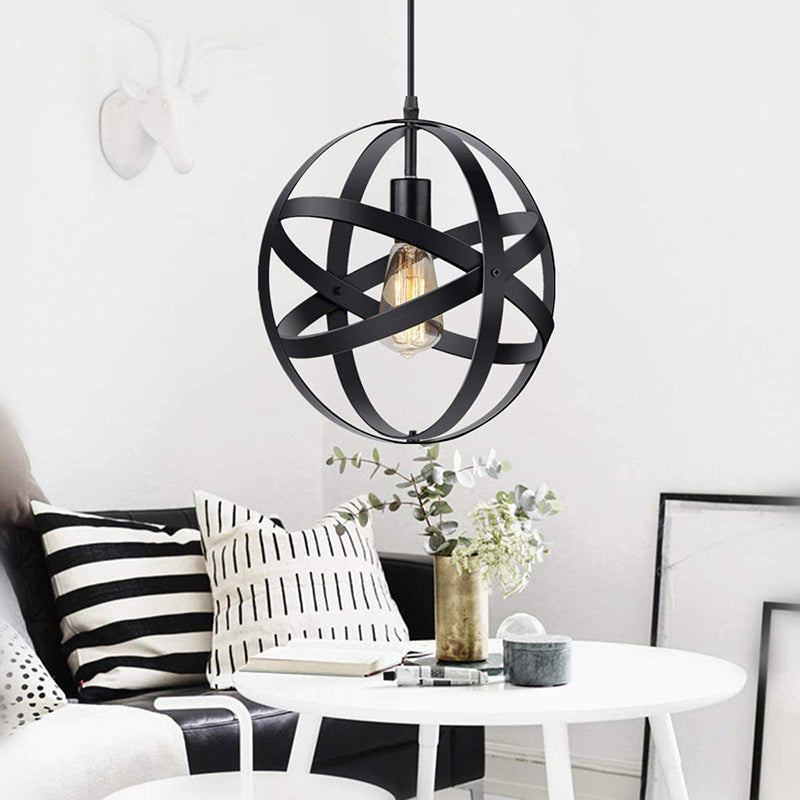 Retro Industrial Single Globe Cage Pendant Light Iron 1 Light Suspension Light for Dining Table