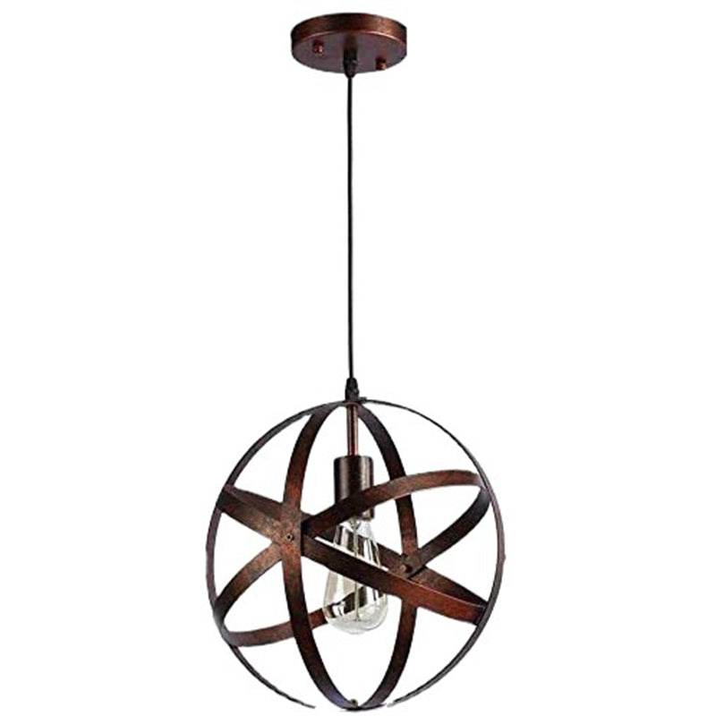 Retro Industrial Single Globe Cage Pendant Light Iron 1 Light Suspension Light for Dining Table