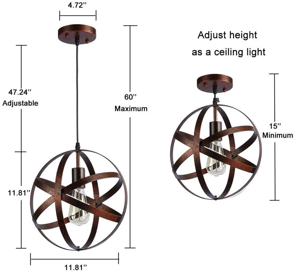 Retro Industrial Single Globe Cage Pendant Light Iron 1 Light Suspension Light for Dining Table