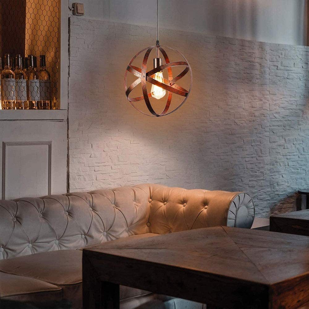 Retro Industrial Single Globe Cage Pendant Light Iron 1 Light Suspension Light for Dining Table