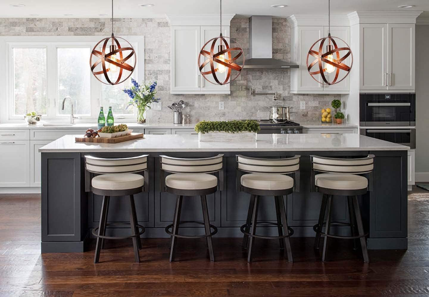 Retro Industrial Single Globe Cage Pendant Light Iron 1 Light Suspension Light for Dining Table