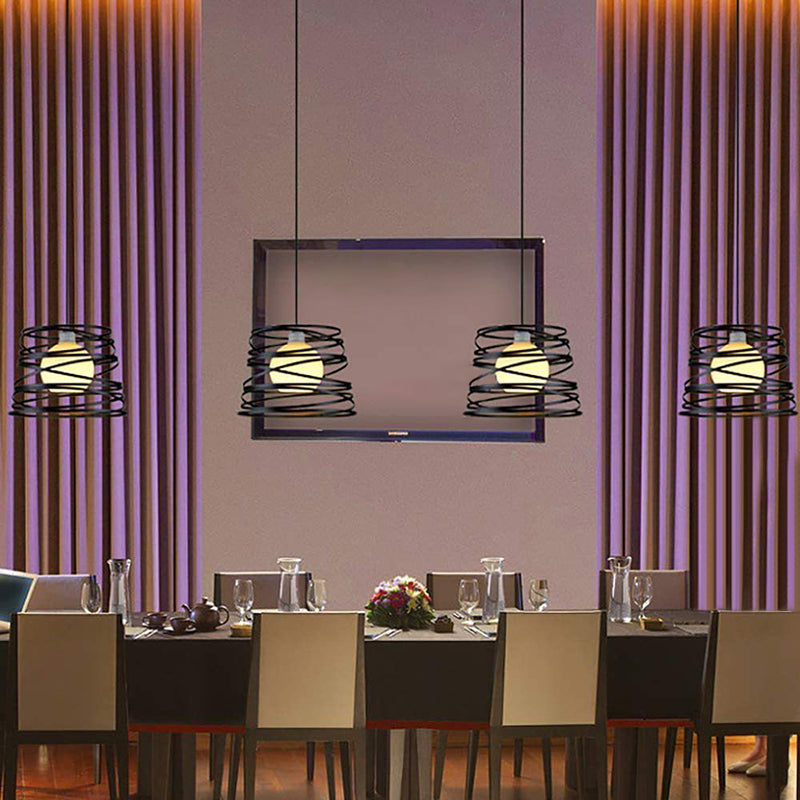 Black Metal 1 Light Pendant Light Indsutrial Retro Cylinder Cage Hanging Lamp for Restaurant