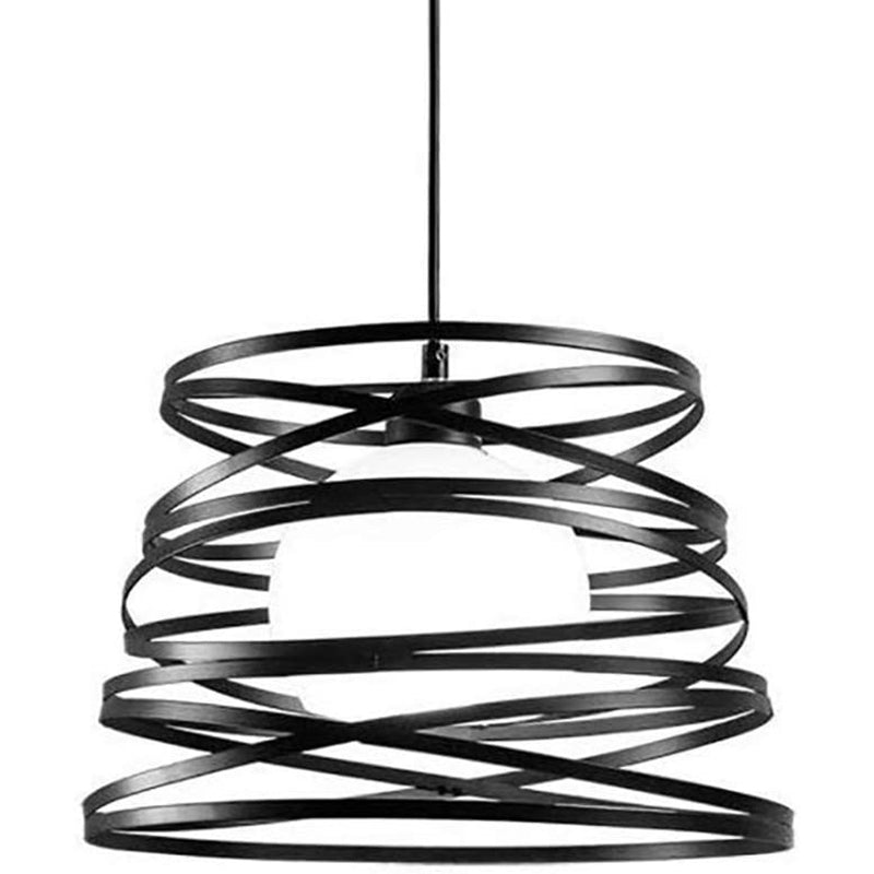 Black Metal 1 Light Pendant Light Indsutrial Retro Cylinder Cage Hanging Lamp for Restaurant