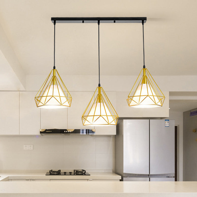 Diamond Iron Cluster Pendant Lighting Post-Modern Restaurant Hanging Lamp in Gold