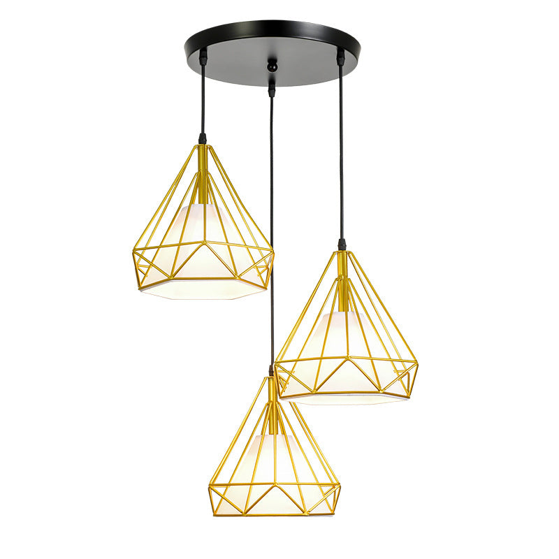 Diamond Iron Cluster Custing Lighting Post-Modern Restaurant Hanging Lamp in oro